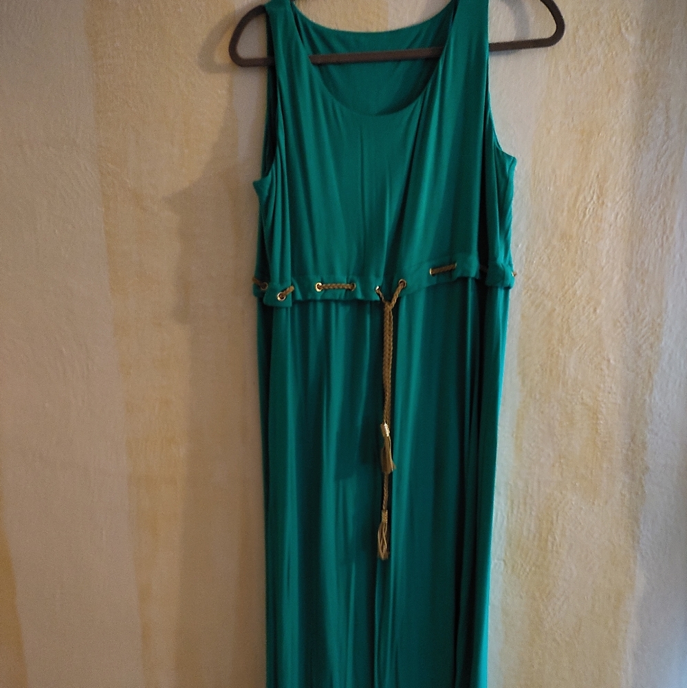 Teal green dress with Braided tie.